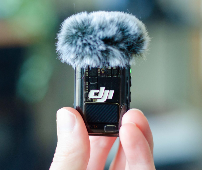 Close-up view of DJI Mic 2 compact wireless microphone system
