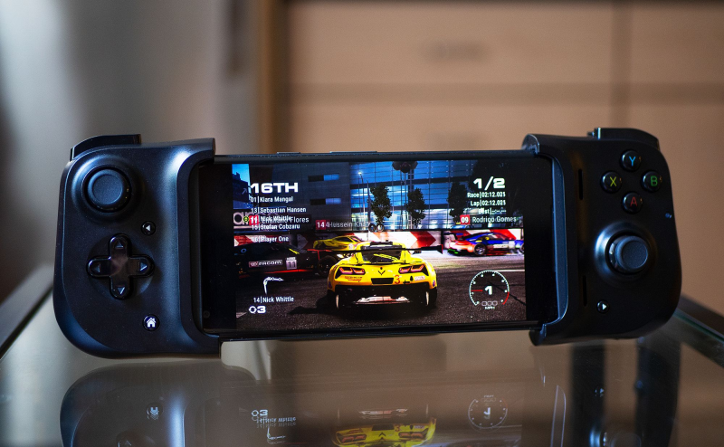 Razer Kishi controller attached to a phone, playing a mobile game